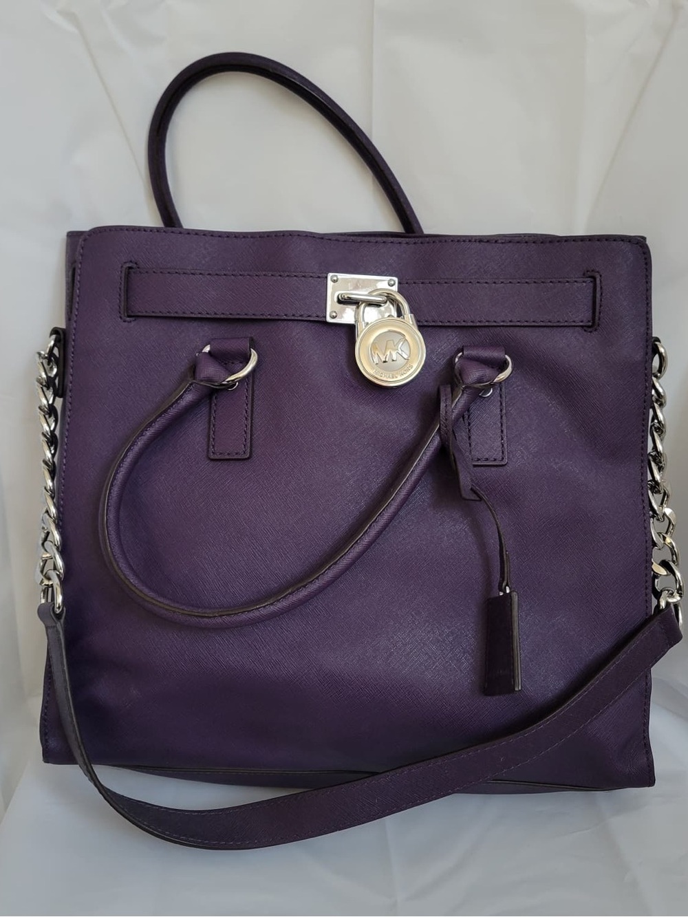 Michael Kors Deep Purple Saffiano Leather Tote with Silver Hardware